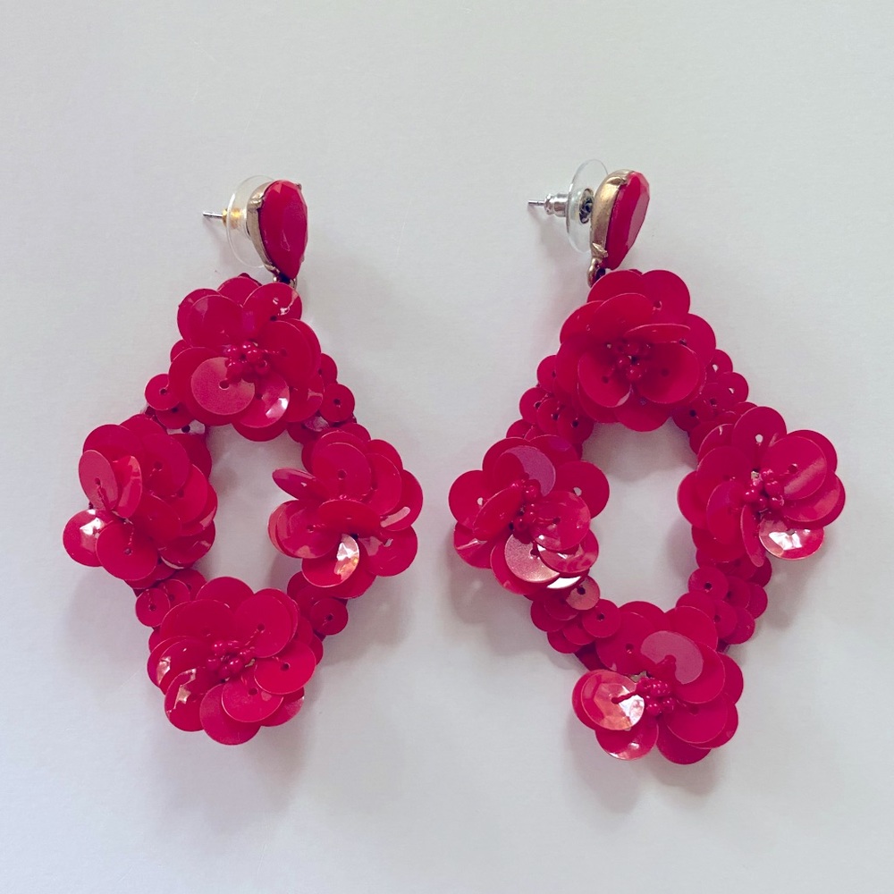 J. crew red flower statement earring